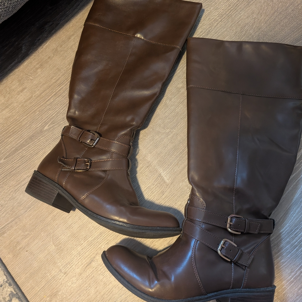 Brown Leather Riding Boots Size 9 Wide Calf